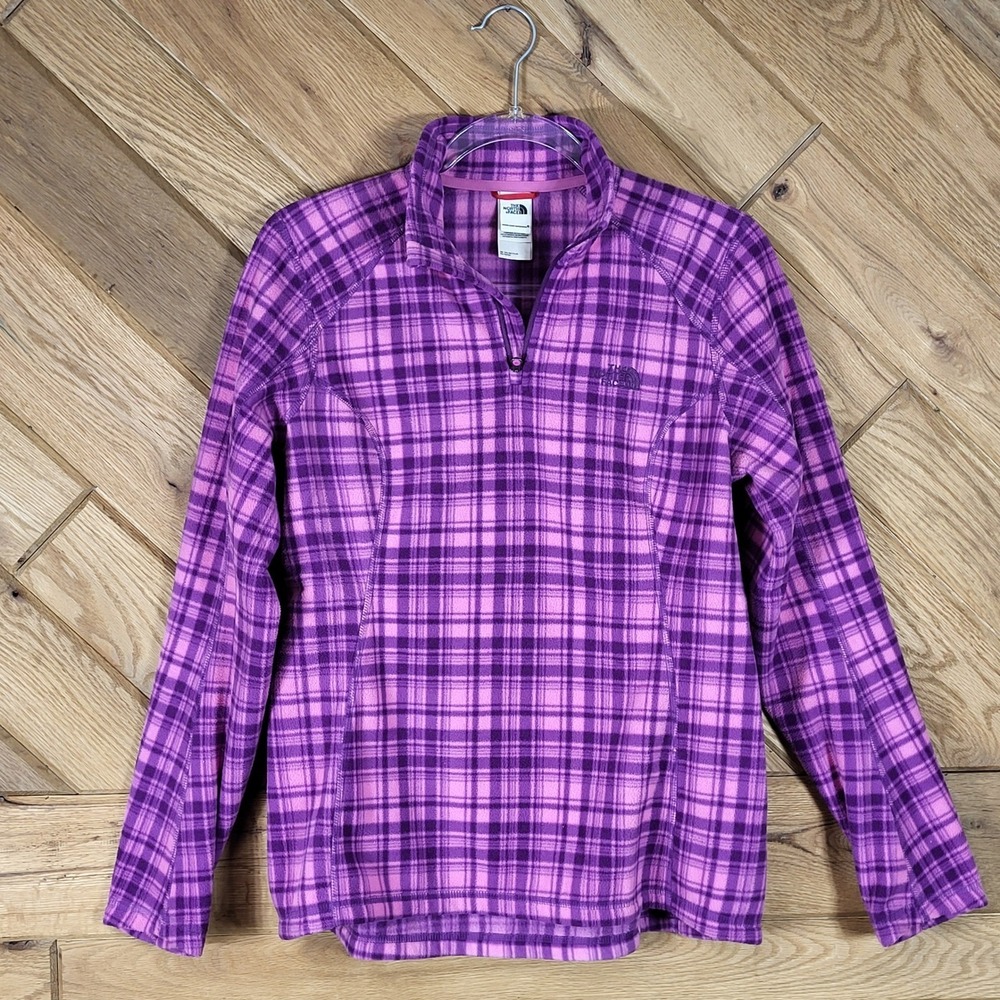 The North Face TKA 100 Fleece Pullover Womens Size S 1/4 Zip Plaid Purple Pink
